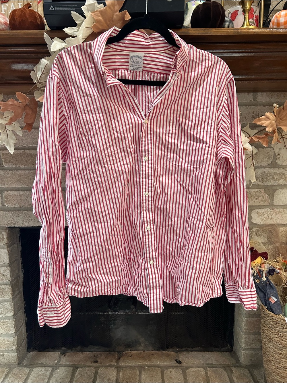 Brooks Brothers Red & White Striped Button-Down Shirt EUC
